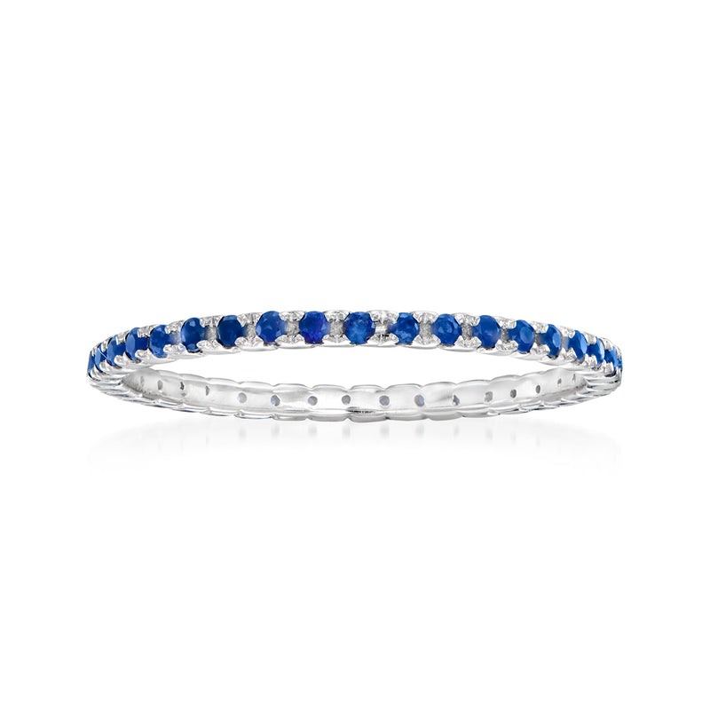 14kt white gold sapphire eternity band with round blue stones