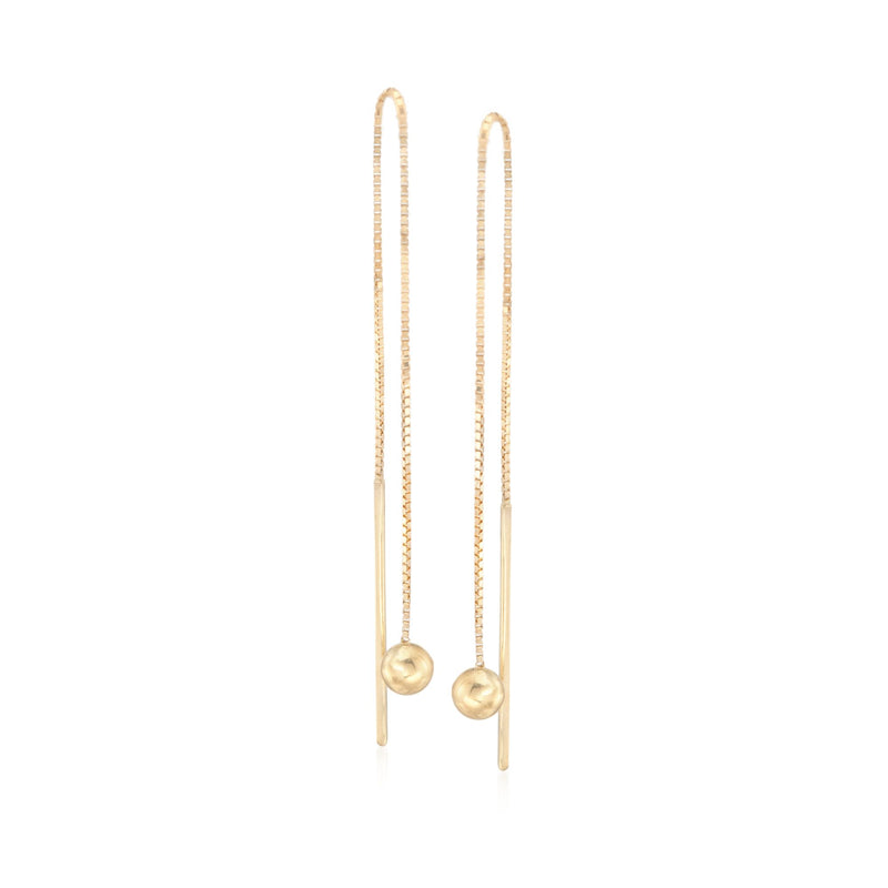 14kt yellow gold ball drop threader earrings with round dangling beads