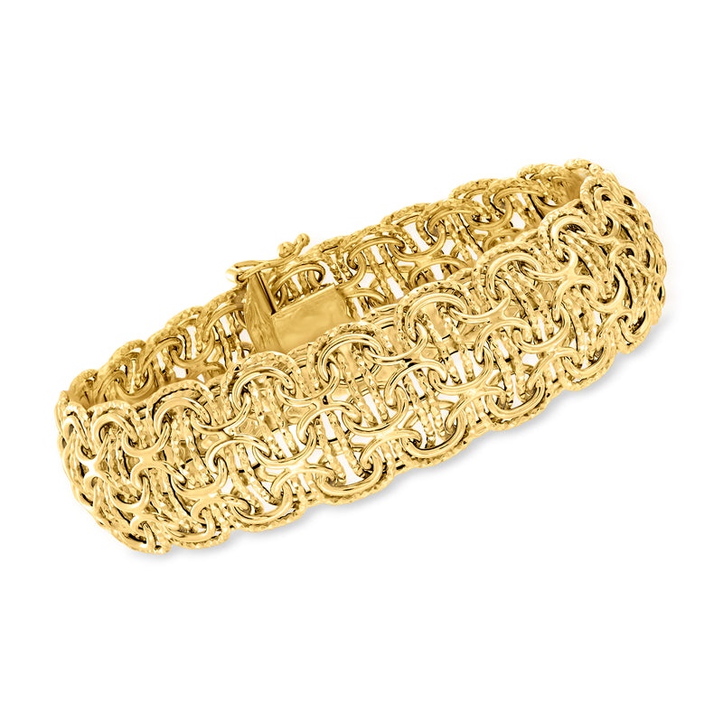 14kt yellow gold multi-link bracelet with ornate interwoven chain links