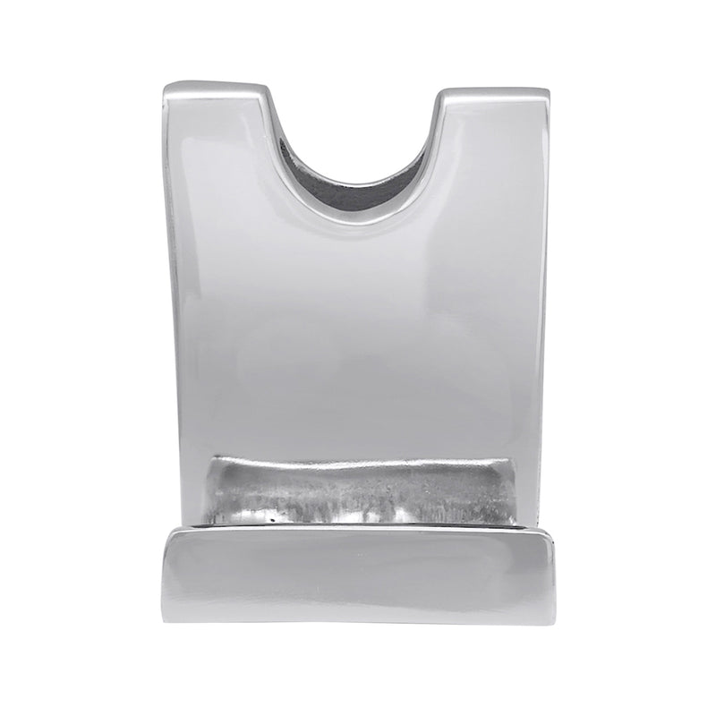 Silver metal phone holder clip with U-shaped cradle and flat base