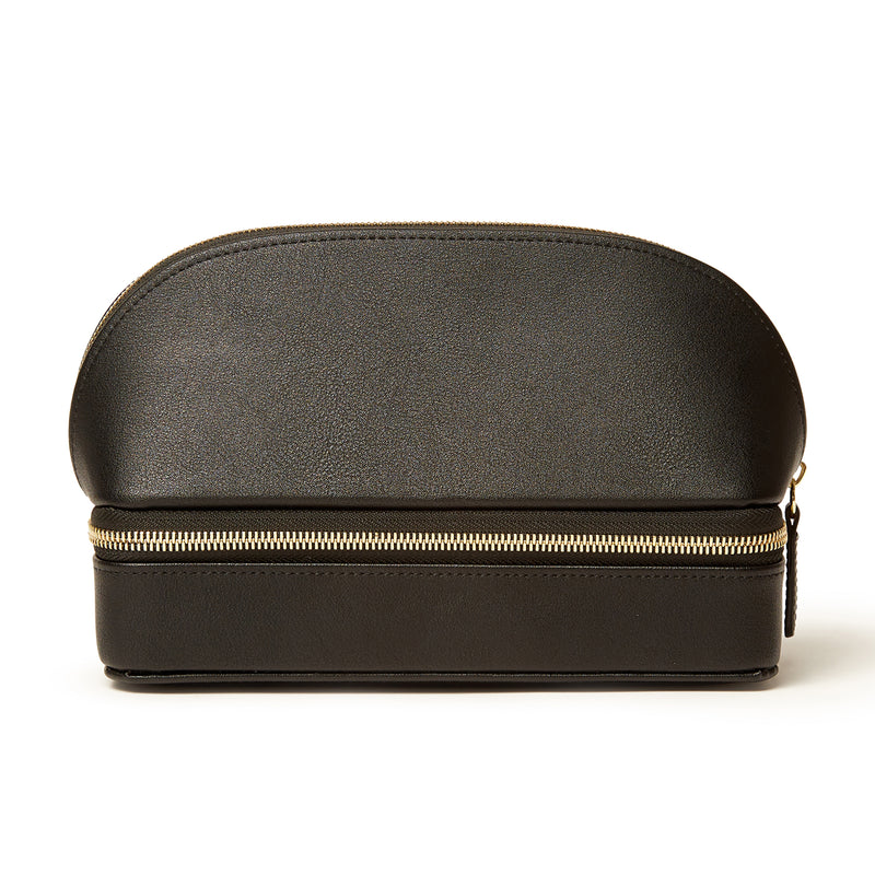 Brouk & Co. Abbey black vegan leather travel cosmetic case with top zipper