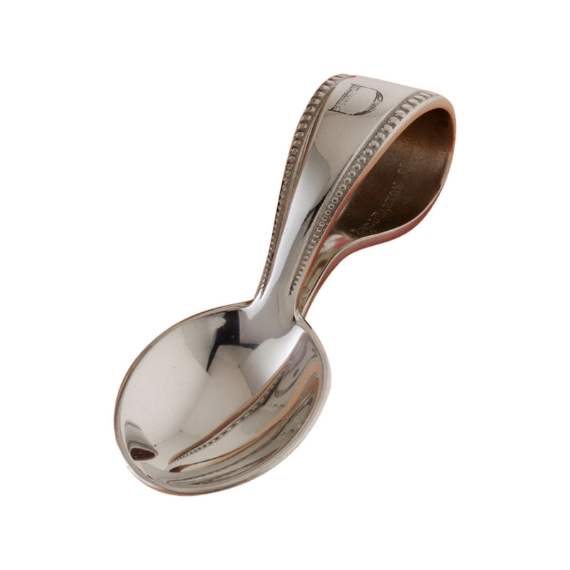 Reed & Barton pewter baby spoon with beaded edging, polished metal finish