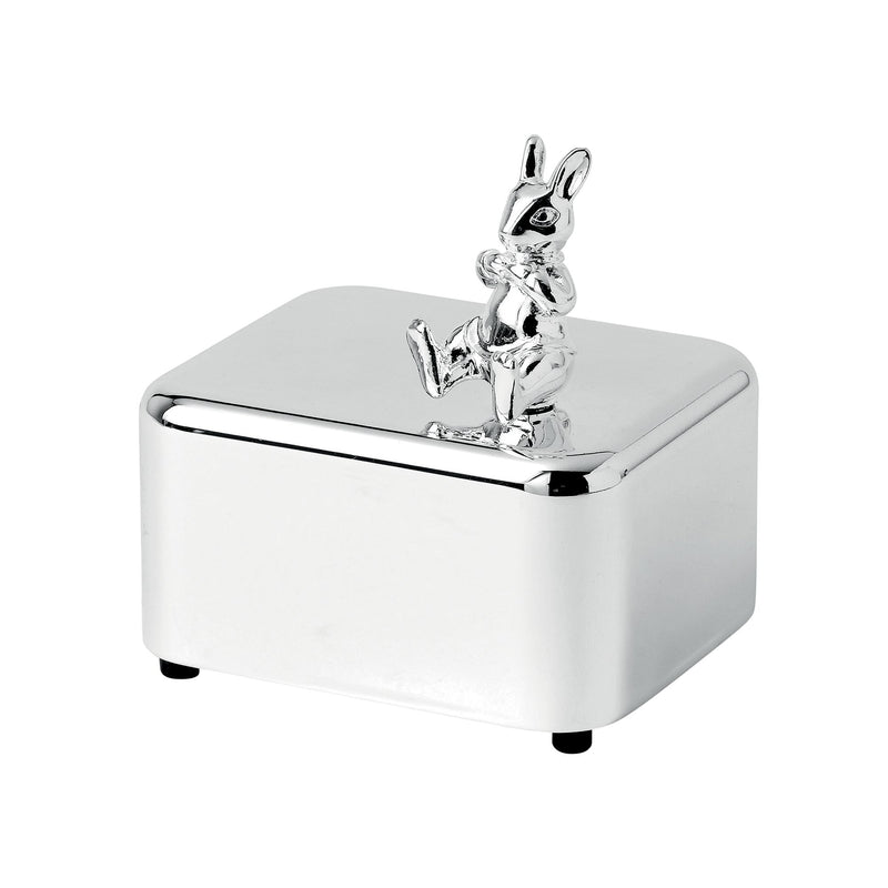 Royal Doulton Bunnykins silver plate music box with rabbit figurine on lid