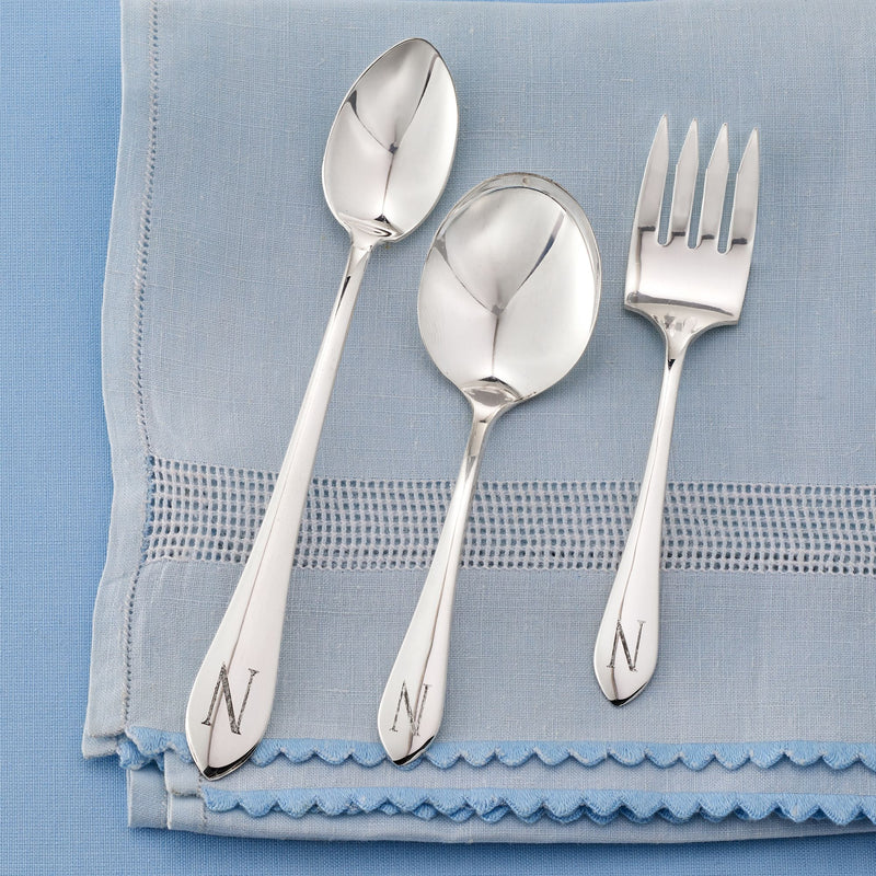 Sterling silver baby feeding spoon and fork set with two letter N engravings