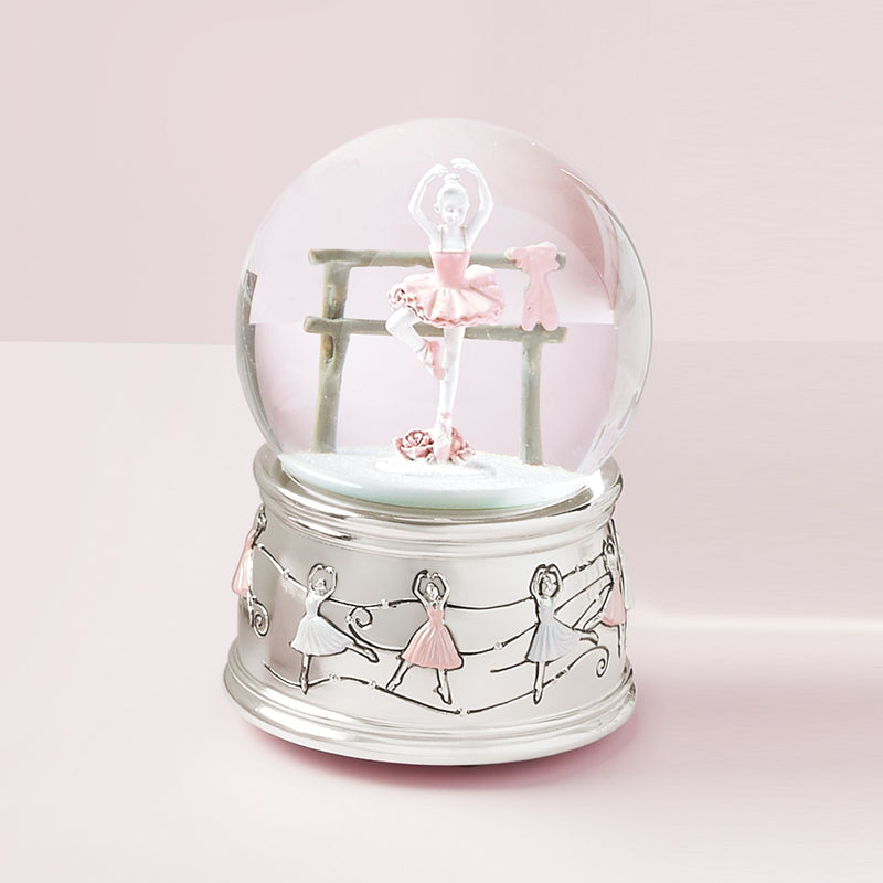 Reed & Barton musical ballerina waterglobe, silver base with dancing silhouettes