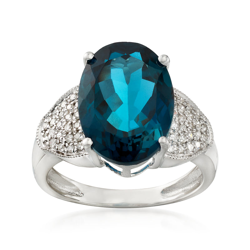 London blue topaz and diamond ring in 14kt white gold