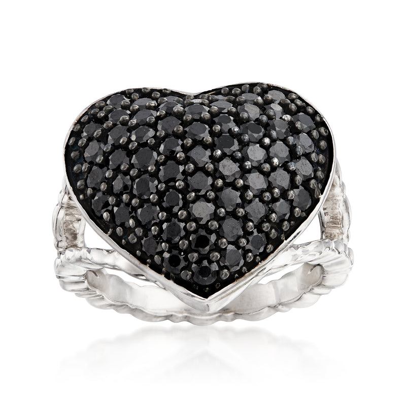 Black spinel heart ring in sterling silver