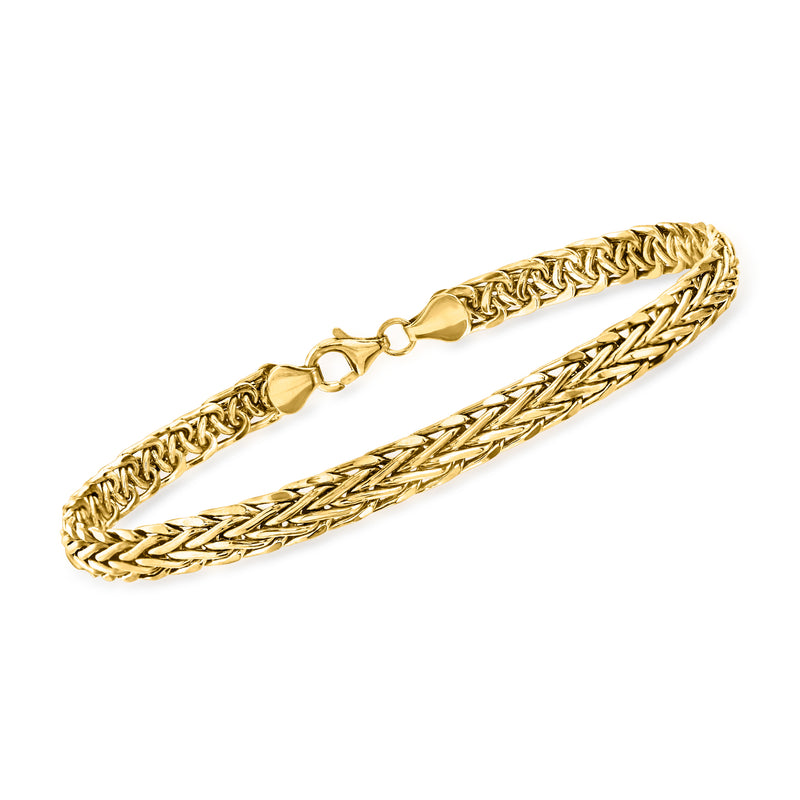 14kt yellow gold braided wheat bracelet with lobster clasp and polished end links
