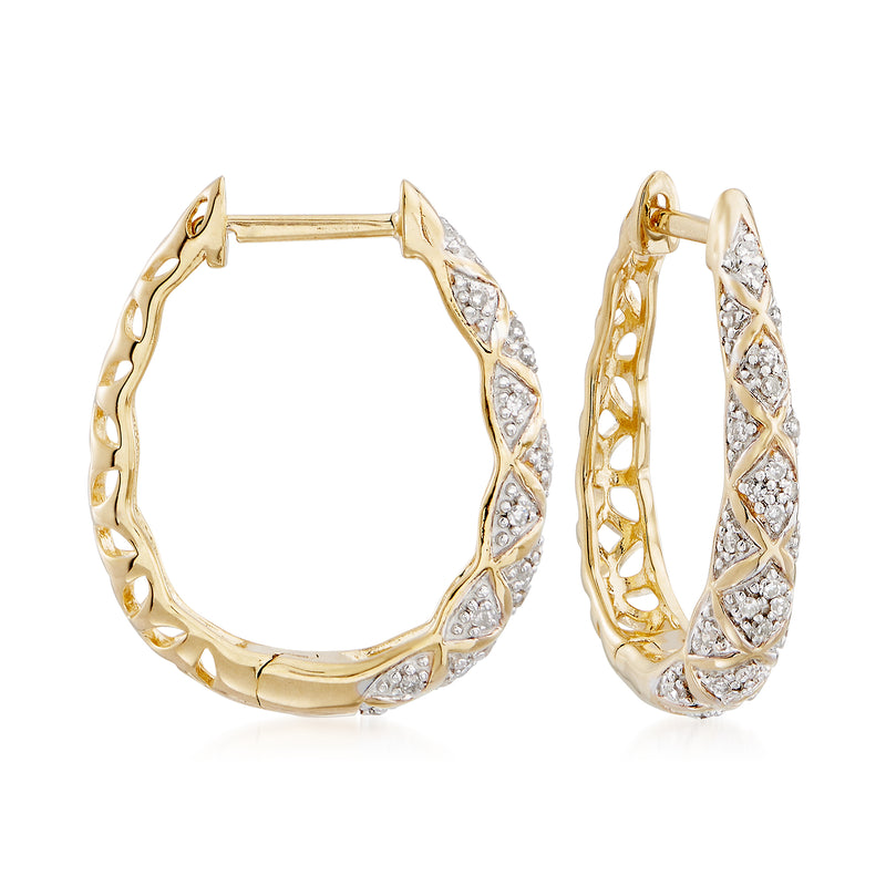 Diamond crisscross hoop earrings in yellow gold over sterling silver