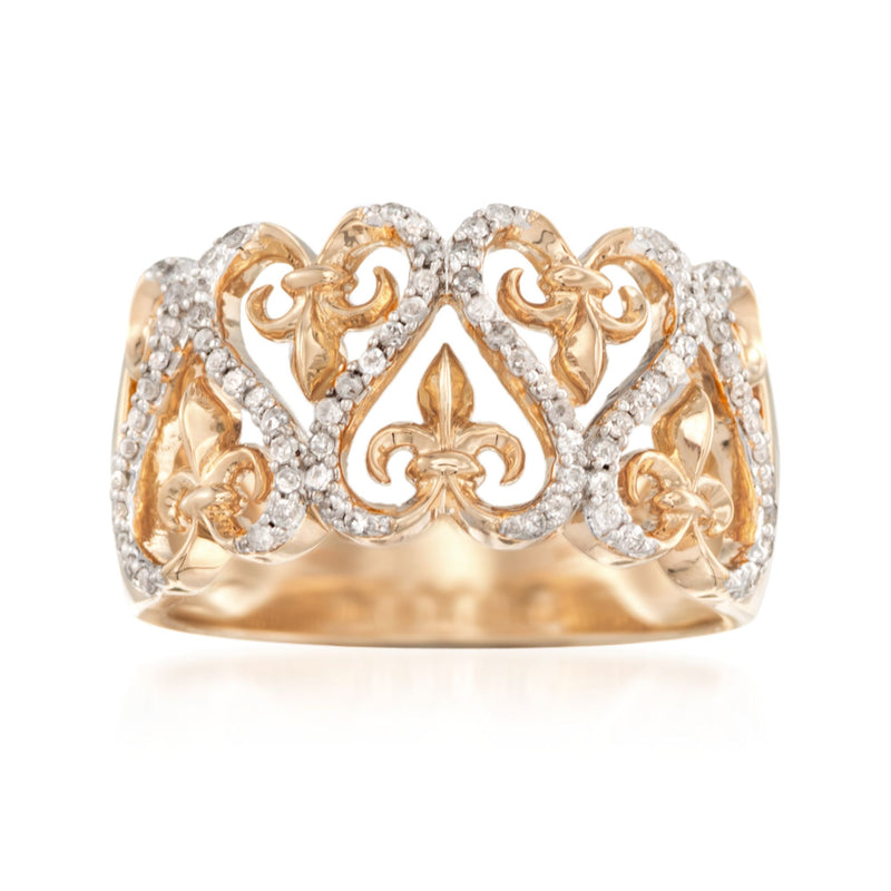 Heart and fleur-de-lis ring with gold-tone setting and sparkling clear stones
