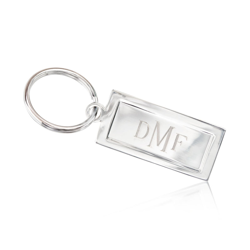 Sterling silver rectangle keychain with engraved letters D M F