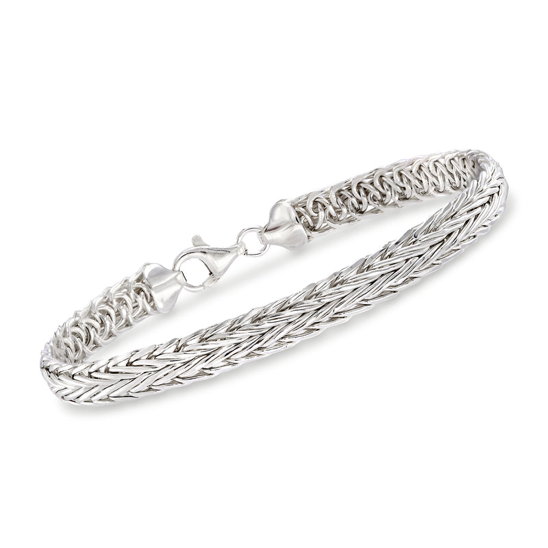 Sterling silver wheat-chain bracelet with braided links and clasp detail