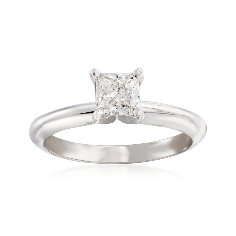 14kt white gold solitaire ring with clear square-cut diamond center