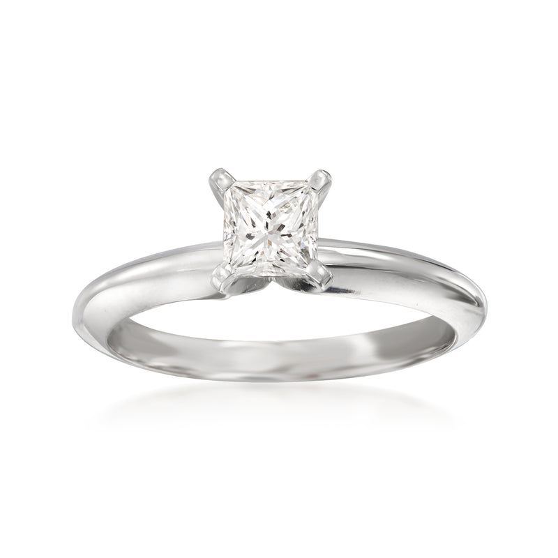 14kt white gold solitaire diamond ring with square princess-cut center stone