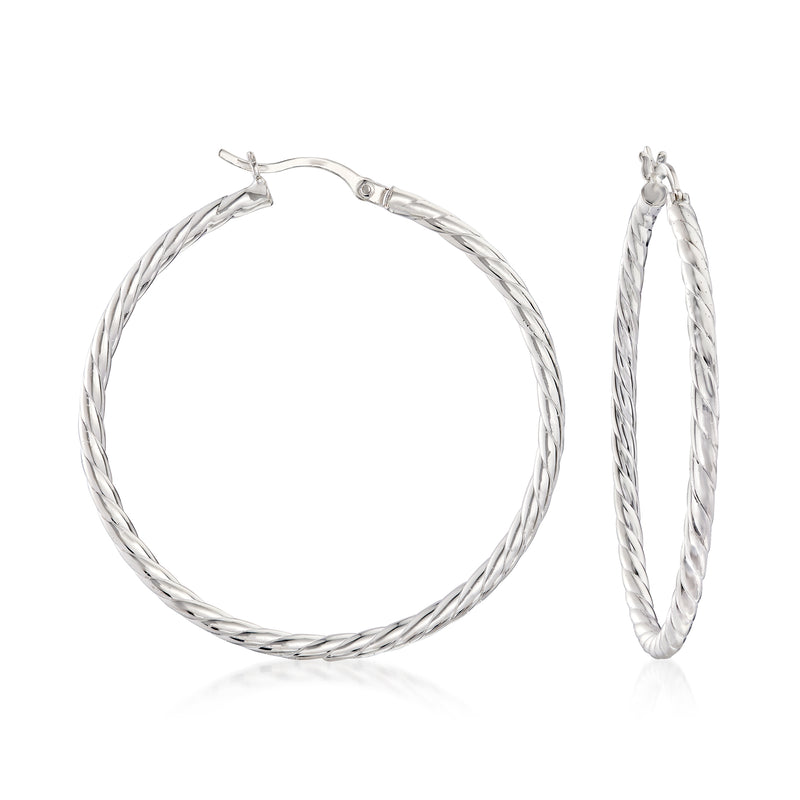 Sterling silver cabled hoop earrings with braided texture