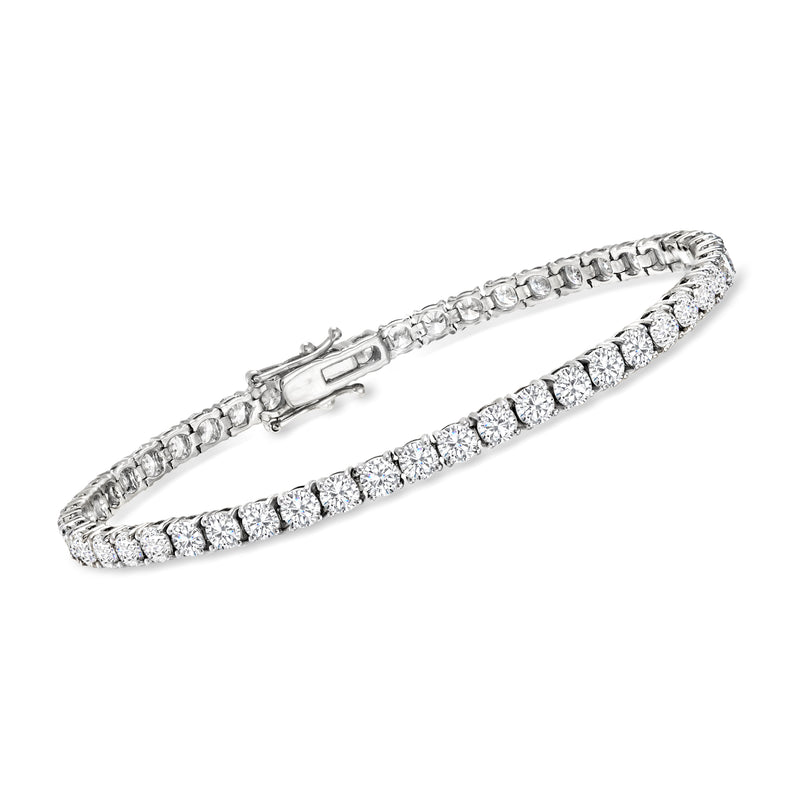 14kt white gold diamond tennis bracelet with continuous round stones and box clasp