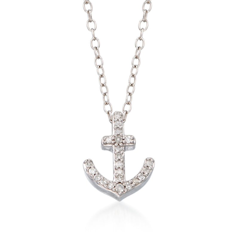 Sterling silver anchor pendant necklace with diamond-like stones