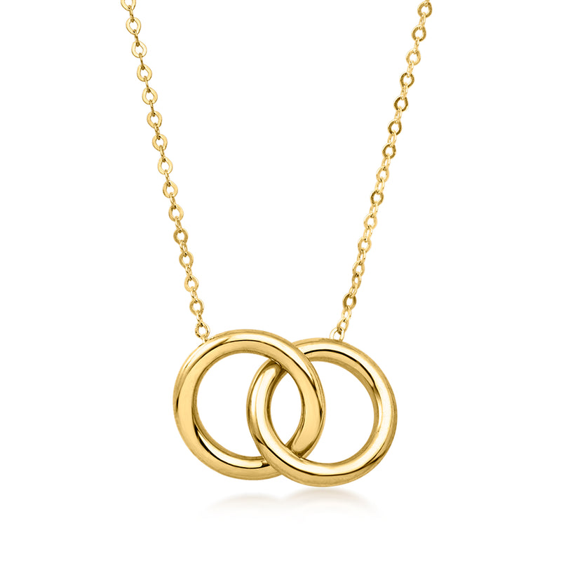 14kt yellow gold interlocking circle pendant necklace with linked chain