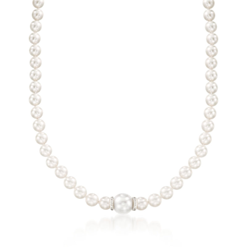 Mikimoto Akoya and South Sea pearl necklace with diamond accents, white gold clasp