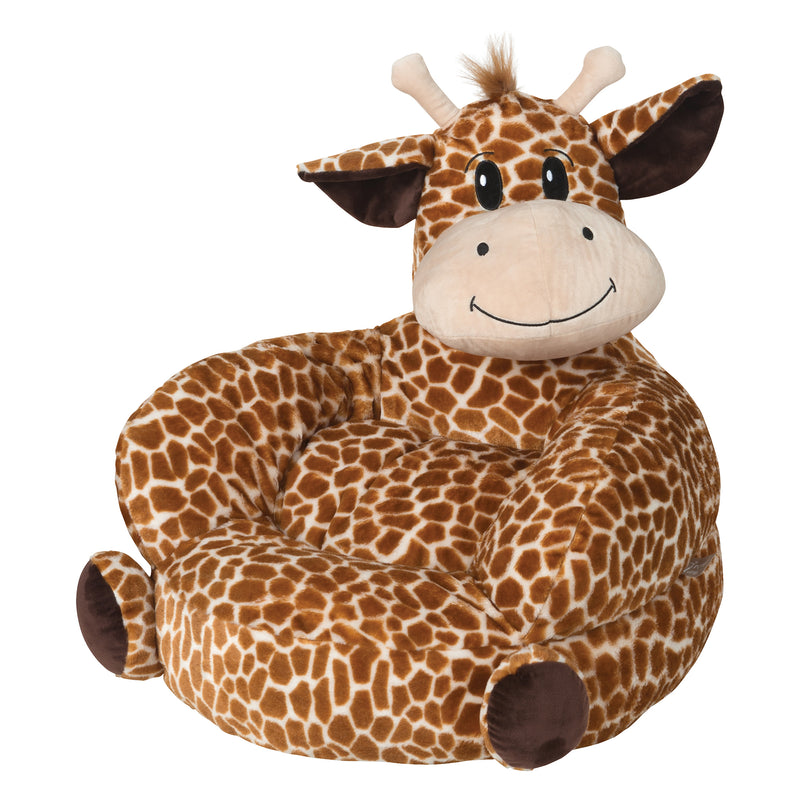 Kids plush giraffe chair with padded seat and giraffe head backrest