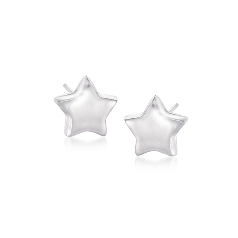 Sterling silver star stud earrings with polished star fronts