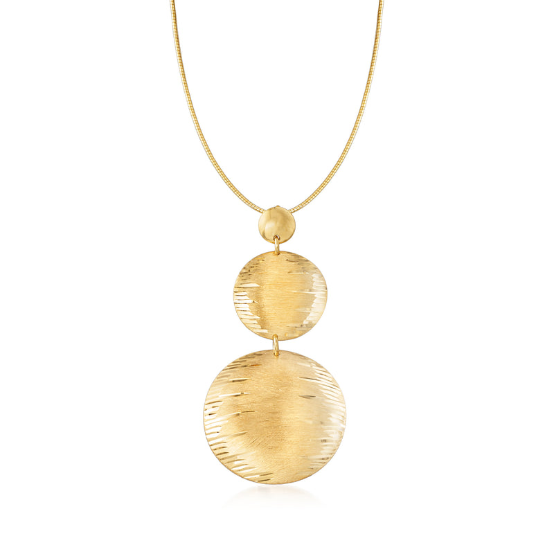 Gold over sterling silver disc drop necklace with two textured round pendants