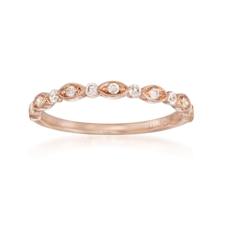 Diamond wedding ring in rose gold with bezel-set round diamonds