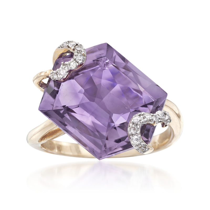 14kt yellow gold amethyst swirl ring with marquise-cut diamond accents