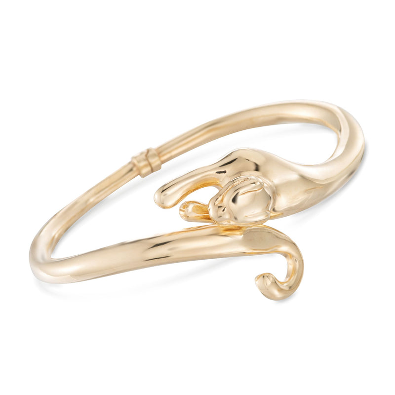 Gold over sterling bangle bracelet with panther head bypass design