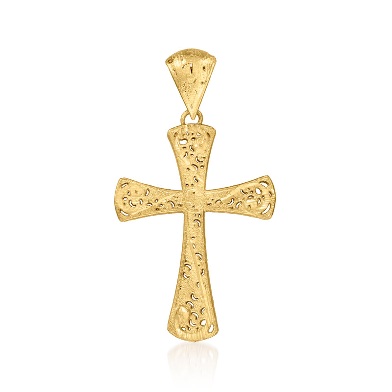 Gold filigree cross pendant with decorative cutout details