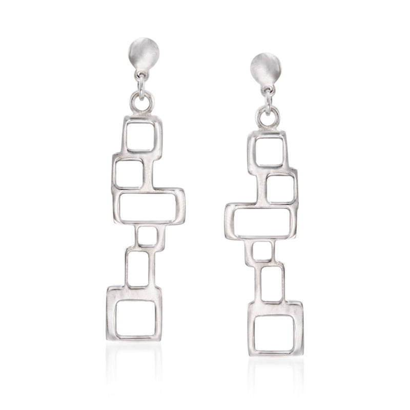 Sterling silver geometric block drop earrings with stacked square links