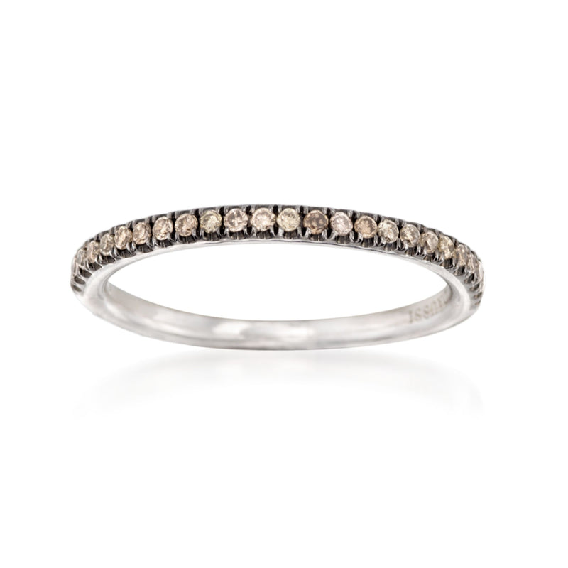 14k white gold diamond wedding ring with brown-toned stones across the top