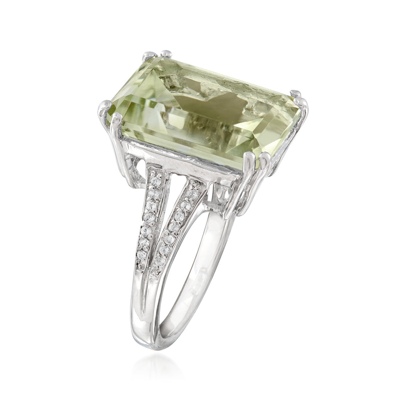 Sterling silver ring with rectangular prasiolite and white topaz accents