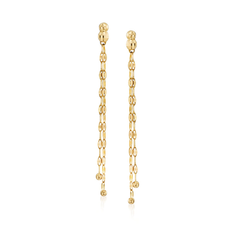 14kt yellow gold chain drop earrings with dangling bead links
