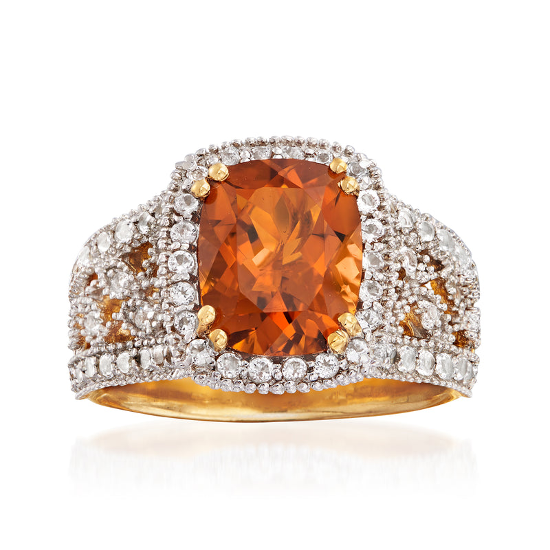 Citrine and white topaz ring with gold over sterling band