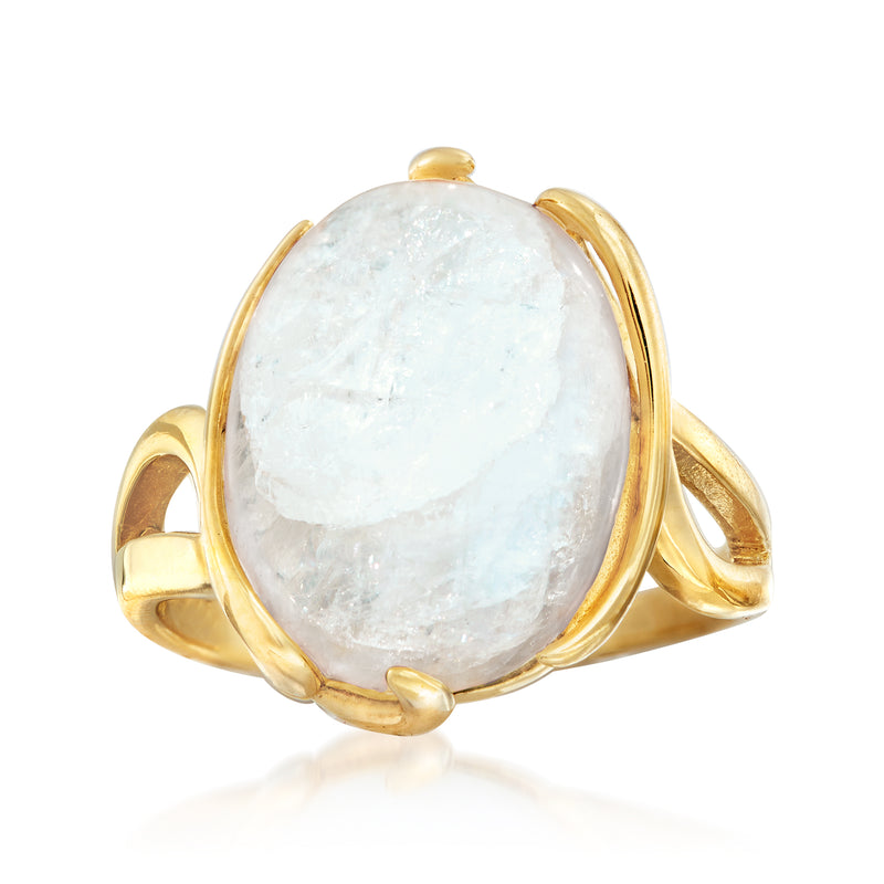 Twisted oval moonstone ring with white cabochon, 18kt gold over sterling.
