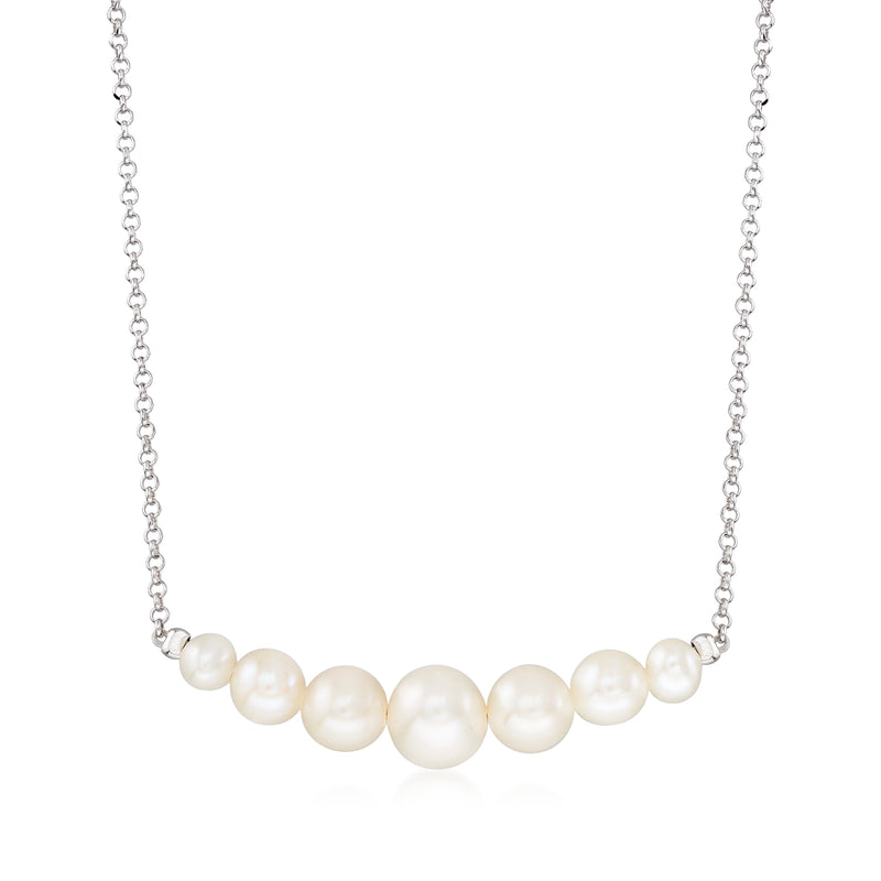 Cultured pearl necklace with sterling silver chain and round white pearls