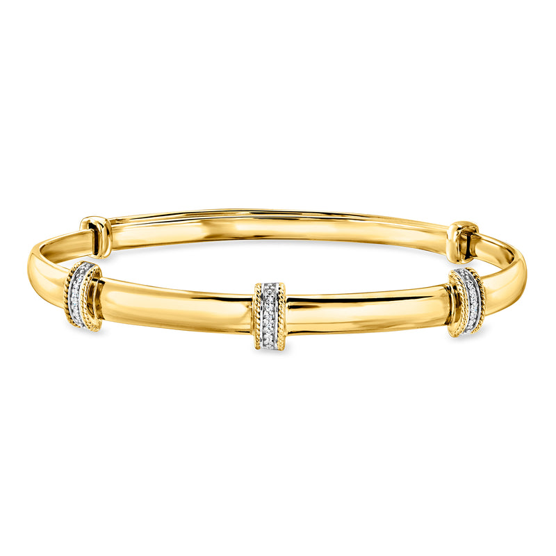 Diamond station bangle bracelet in 18kt gold over sterling