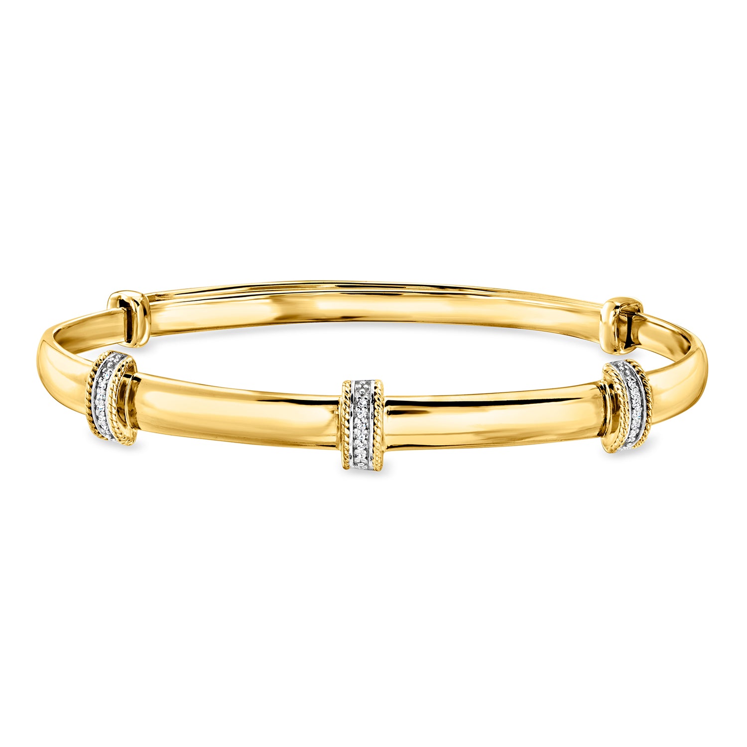 Diamond Station Bangle Bracelet in 18kt Gold Over Sterling