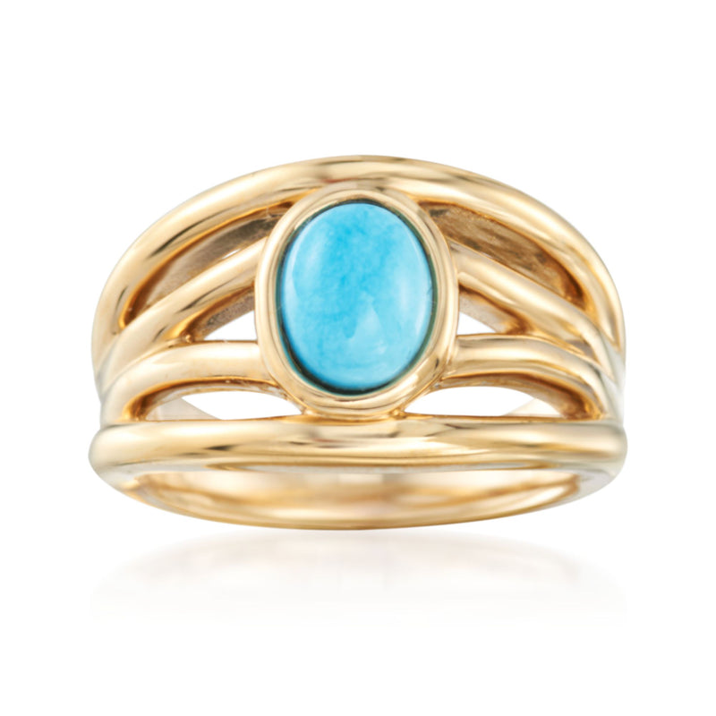 14kt yellow gold openwork ring with turquoise oval center stone