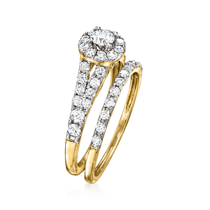 14kt yellow gold diamond bridal set with engagement ring and wedding band