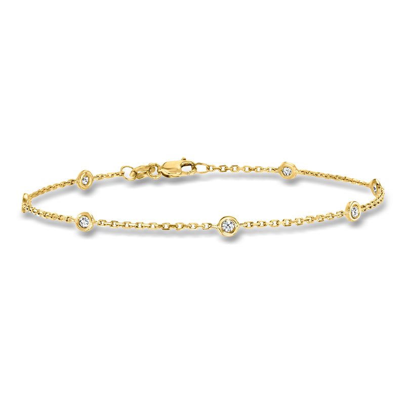 14kt yellow gold diamond station bracelet with round bezel-set stones
