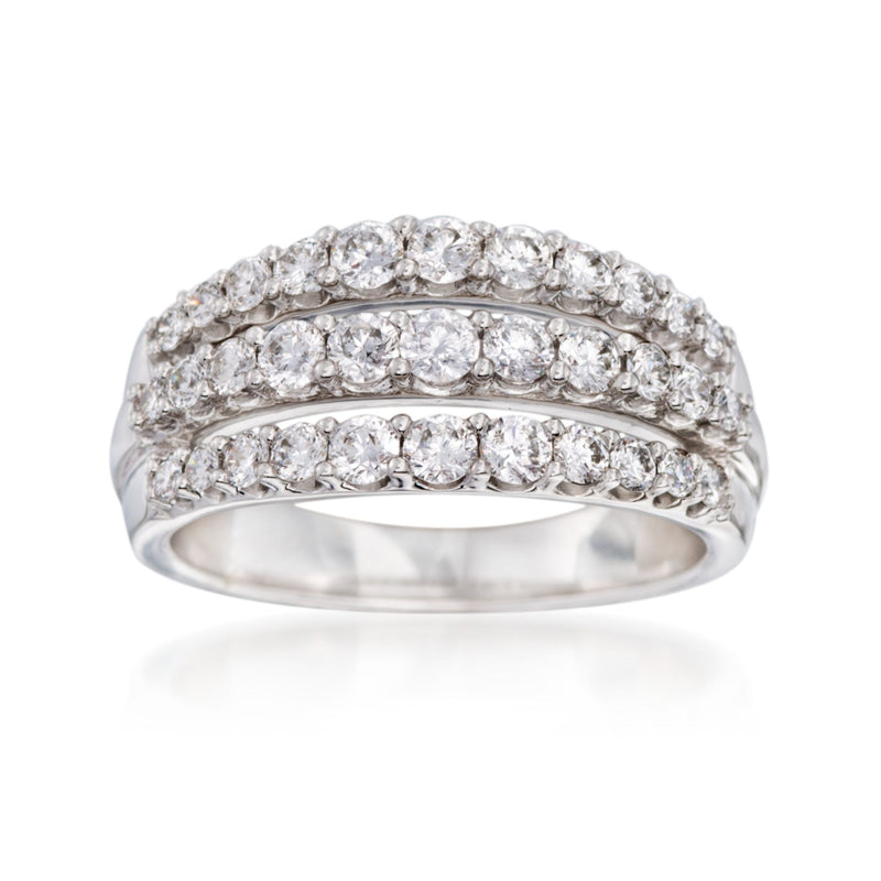 Three-row diamond band ring in white gold with oval-cut stones