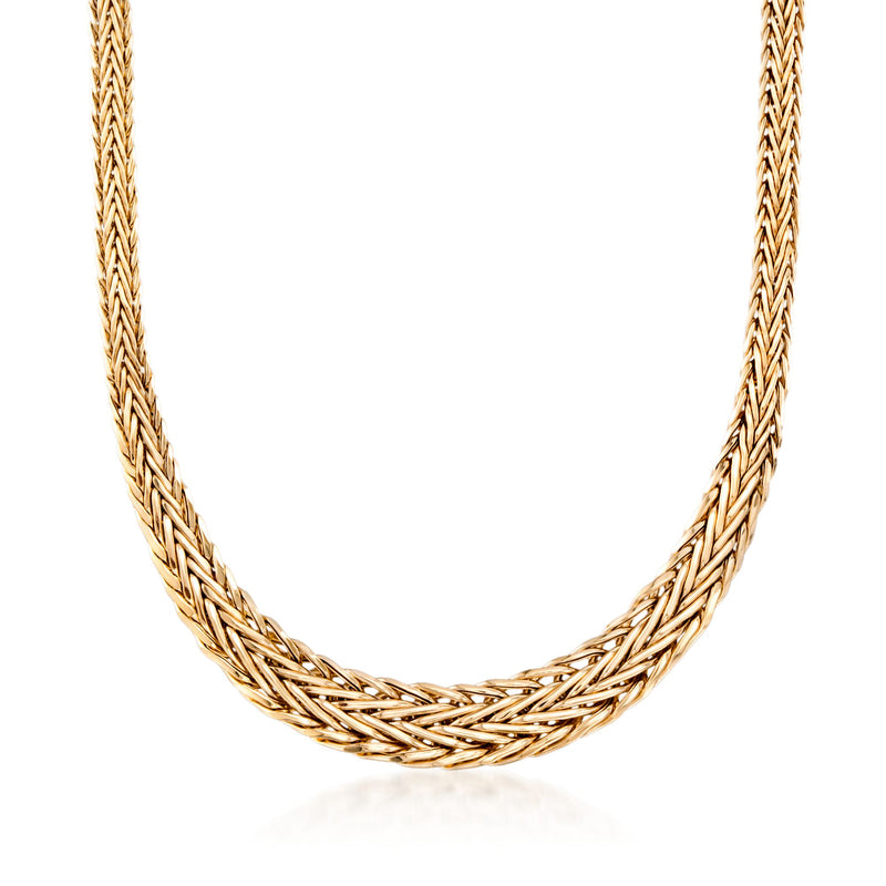 Yellow gold wheat chain necklace with graduated links