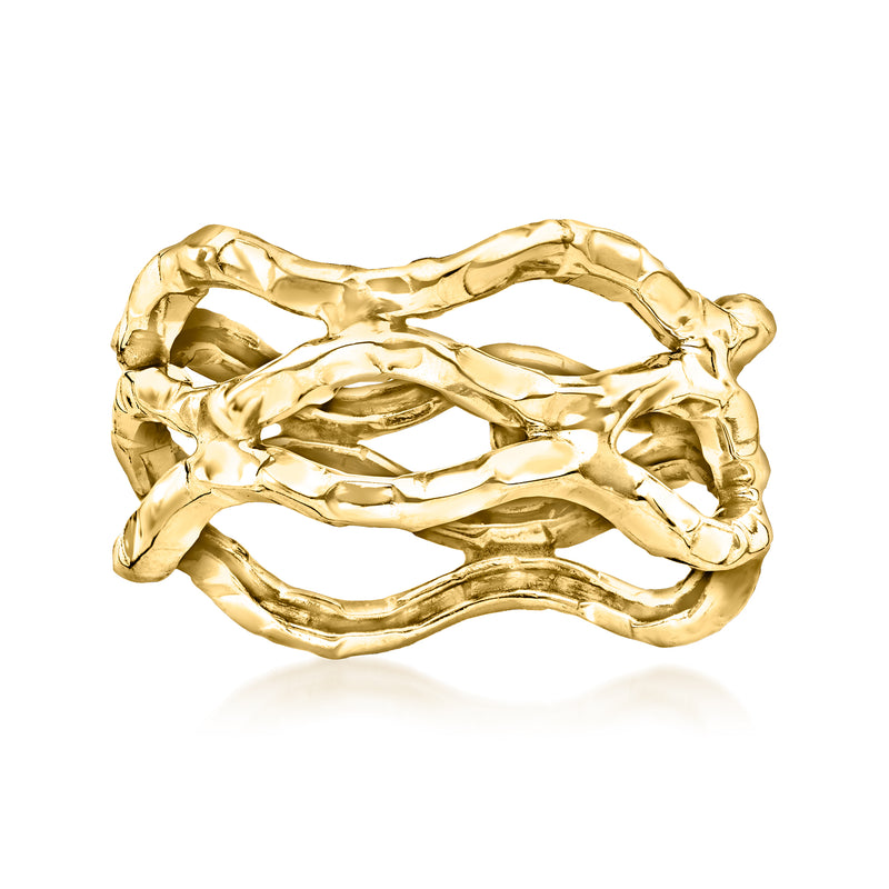 14kt yellow gold wavy open-space ring with sculpted, interwoven look