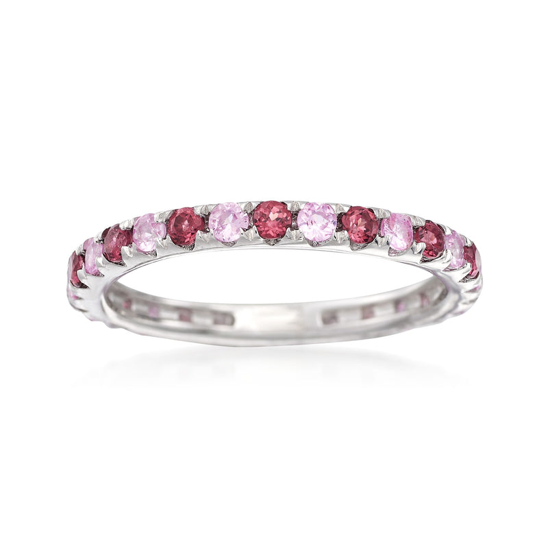 Sterling silver eternity band with rhodolite and pink sapphire stones