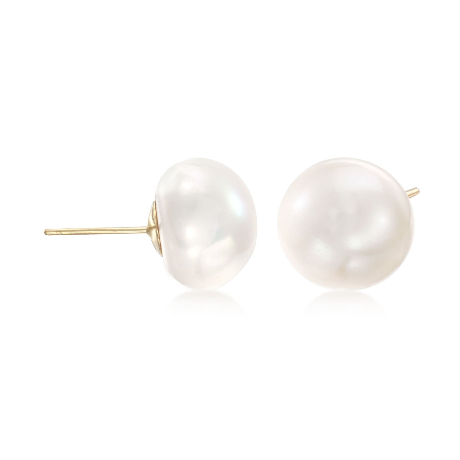 14-15mm Cultured Pearl Stud Earrings with 14kt Yellow Gold