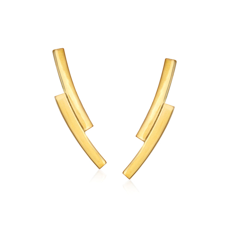 14kt yellow gold mini double-curve ear climber post earrings with twin curved bars