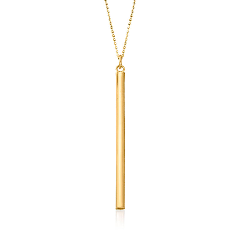 14kt yellow gold bar pendant necklace with slim vertical bar and chain
