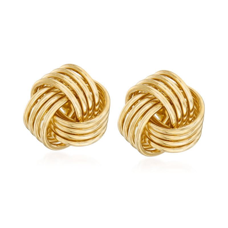 14kt yellow gold love knot stud earrings with braided knot design